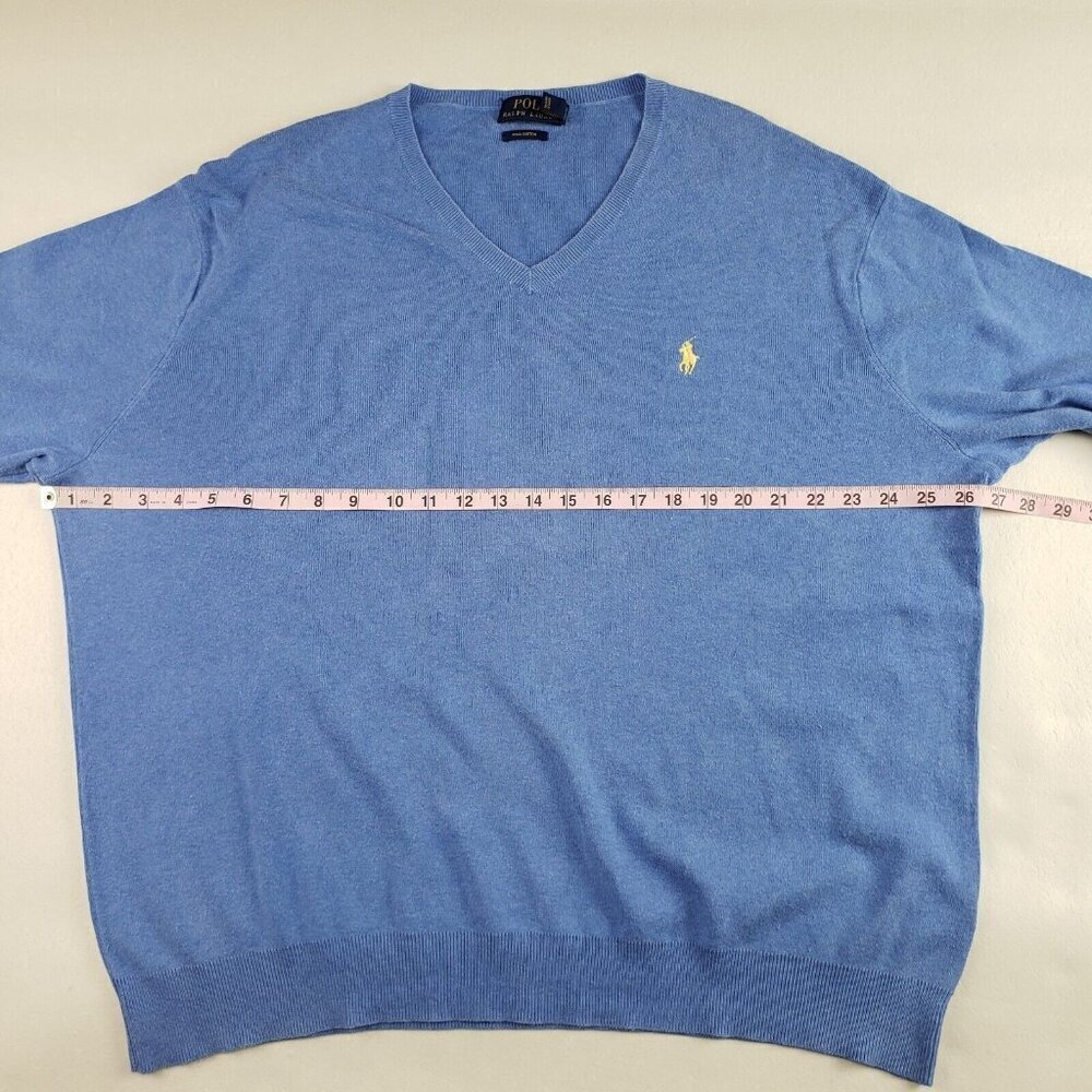 Polo Ralph Lauren Pima Cotton Sweater Mens XXL Blue V Neck Pony Pullover - Picture 9 of 9